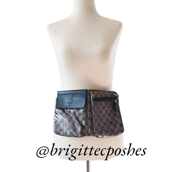GUCCI Black/Gray Monogram Crystal Gg Unisex Belt Bag Fanny Pack - Picture 4 of 17